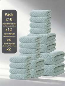 18件套超柔软珊瑚绒浴室毛巾套装，超强吸水，不掉毛，速干轻便。包含一条70x140厘米的浴巾、一条34x75厘米的手巾和一条30x30厘米的面巾。男女皆宜，居家及泳池均可使用。 - 彩色 - 查看 29