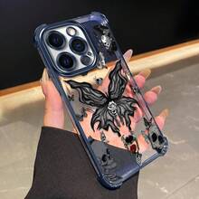 Funda de teléfono gruesa de cuatro esquinas compatible con 14 PRO PLUS, patrón de sueño de calavera y mariposa, marco de TPU electrochapado, funda de protección completa transparente con airbag, adecuada para chicas, protección de teléfono, funda a prueba de golpes, patrón de moda, diseño de mariposa, material duradero, impresión, accesorios de moda, usuario de moda - Colores mixtos - Ver 4