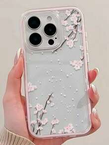 1个创意粉色花卉装饰边框透明二合一防震TPU时尚手机保护壳，兼容 11/12/13/14/15/16/17 Pro Max - 彩色 - 查看 2