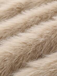 Girls Khaki Faux Fur Long Sleeve Jacket, Fashion Khaki Faux Fur Coat For Girls In Autumn/Winter