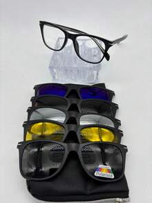 Lentes para Graduación con 5 Clips de Imán intercambiables para unisex codigo -1202 material- TR90 La calidad del producto es muy buena. El material es ligero. Es adecuado para usar en el trabajo, en fiestas, en casa y para uso prolongado. La mayoría de las compras pueden traer todas las ópticas para que puedas hacer el grado que desees. Se puede configurar para miopía y presbicia. El producto se ve bien. Todas las lentes para anteojos en mi tienda son a prueba de radiación y las lentes para el sol pueden proteger contra los rayos ultravioleta. tamano -52/18/140 altura de lente -45 longitud total-145 ..................... ..........................checale sin compromiso muchas gracias Imán - Negro - Ver 4