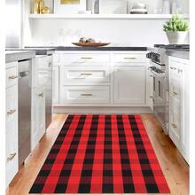 IOHOUZE Christmas Buffalo Plaid Rug 4x6 Ft Outdoor Indoor Rug Red Black Check Washable Area Rug Woven Cotton Checkered Front Porch Mat Christmas Decor For Front Door Entryway Living Room,One-Size,RedandBlack4x6Rectangular - 紅黑相間4x6長方形 - 查看 3