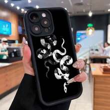Snake And Roses Pattern Phone Case Compatible With  12 Pro  12 Pro Max  13 Pro  13 Pro Max  14 Pro  14 Pro Max  14 Plus  15  15 Pro  15 Pro Max  16 Pro  16 Pro Max  16 Plus  17  17 Pro  17 Pro Max And  17 Air Made Of TPU Material It Offers Anti-Slip And Drop Protection A Comfortable Feel And A Stylish Look It's A Perfect Gift For Yourself Family Friends Your Lover Or Boyfriend - Black - View 3