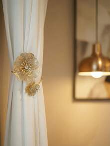 2 件装金色花朵合金窗帘绑带，装饰性窗帘扣夹，适用于客厅、卧室、餐厅、窗户装饰配件 - 彩色 - 查看 6