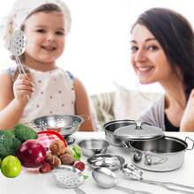 11pcs/12pcs Children Mini Stainless Steel Kitchen Toys, Pretend Play Cooking Set, Chef Cooking Tool Kit With Storage Bag, Stainless Steel Pots And Pans Set, Educational Toys For Boys And Girls - 彩色 - 查看 2