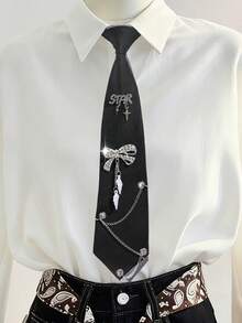 1pc Women's Fashion STAR Letter Small Star Bow Tie Decor Chain Necklace, Black/Green/Pink/Red, Suitable For Party, Casual, School, Daily Wear - A - View 10