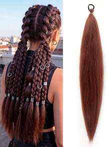 1-2 件装 26 英寸深棕色 DIY 编发接发 | 女士合成 Yaki 直发耐热蓬松马尾辫 | 适合万圣节、圣诞节、节日派对 - 深棕色 - 查看 12