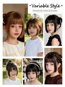 Extra Thick Kids Clip-In Bangs - Brown Fringe Set For Girls, Easy &Heat Resistant For Christmas Dress-Up (More Hair, Soft ) - Multicolor - View 5