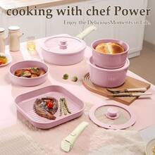 5pcs /7pcs/24 Pcs Pots And Pans Set Non Stick, Ceramic Cookware Set With Detachable Handles, Healthy Induction Cookware Oven RV Kitchen Set - Tím 24 chiếc - Xem 2