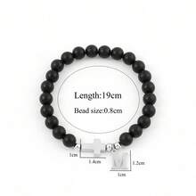 1pc New Silver Color Stainless Steel Initial Cross Matte Stone Beaded Bracelet For Men - Multicolor - View 4