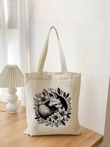 Retro Style Forest Themed Foldable Canvas Tote Bag, Cute Fox, Mushroom, Flower, Star & Moon Pattern Printed Canvas Shoulder Bag Tote Bag Storage Bag, Multifunctional Fashion Travel Shopping Handbag, Large Capacity Tote Bag Luggage Bag, Suitable For Men & Women Hiking Travel Leisure, Gift Idea, Back To School/Graduation Gift Travel Bag Duffle Bag Overnight Bag Durable Travel Organizer Cruise Essential Vacation Essentials For Men Women Travel Essential Holiday Essential Travel Must Haves - Beige - View 12