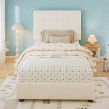 Lit de grande taille pour enfant sécurisé, design biscuit – Avec tête de lit douillette, barrières en mousse anti-choc, construction composite – 90x200 cm, couleur beige (Vendu sans matelas) - défaut - Voir 4