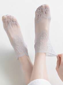 5 Pairs Summer Woman Lace Flower Hollow Out Hosiery Breathable Cool Tulle Transparent Invisible Ruffle Socks Ladies - Multicolor - View 5