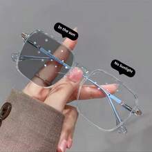 1pc Women's Fashion Casual Square Frame Glasses, Classic Minimalist Design, Photochromic - Multicolor - View 12