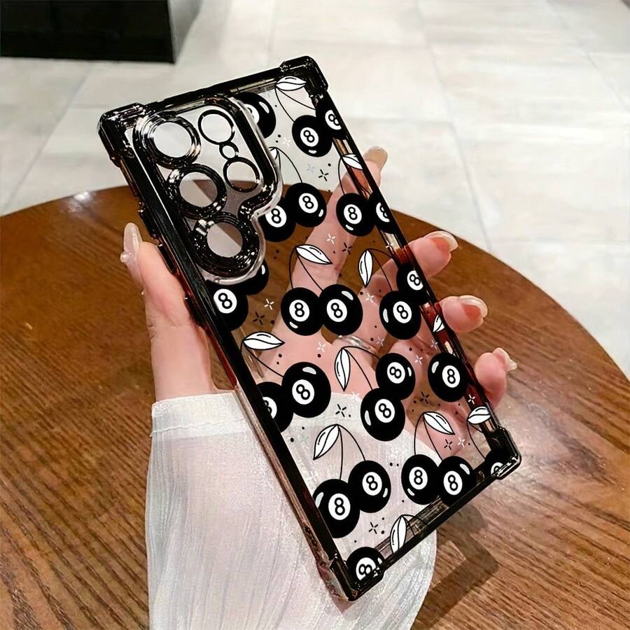 Funda de teléfono creativa de billar con diseño de cereza para S25 S24 S23 S22 S21 S20 FE S20 Ultra A03s A04E/M04 A05s A06 4G A13 4G A15 4G/5G A25 5G A32 4G A55 5G A03 A04 A05 A12/M12 4G A13 5G/A04S A16 4G/5G A35 5G S20 S20 Plus A34 S21 FE Ultra Plus 4G 5G, funda trasera transparente suave a prueba de golpes - Colores mixtos - Ver 1
