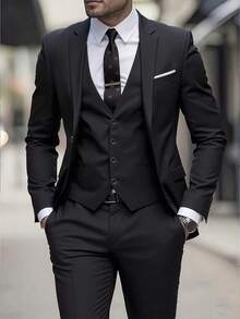 男士欧式正式黑色西装外套，适合伴郎、新郎、婚礼、商务及正式场合穿着，是一款西装大衣。 - 黑色 - 查看 4