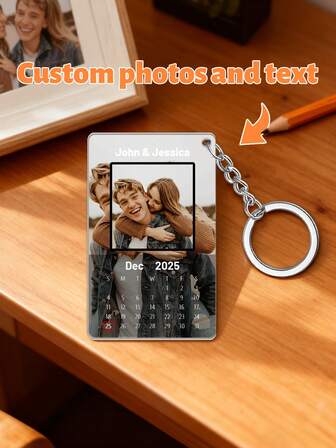 1 pieza Llavero de acrílico con calendario personalizado y foto, llavero con foto de pareja, nombre y fecha, mini calendario conmemorativo, diseño exclusivo para marcar días importantes, colgante portátil romántico y creativo, regalo de pareja, regalo de amante, regalo de pareja casada, regalo de aniversario semanal, regalo de aniversario de boda, regalo del Día de San Valentín, regalo de cumpleaños, para llevar a diario, colgante de llavero, colgante de bolso, conmemoración del amor