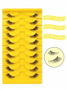 NAIJEMA 10 Pares de Cílios Postiços Transparentes de Olho de Gato Naturais, Conjunto de Cílios Falsos de Vison 3D Fofos e Leves, Cílios Postiços Macios e Finos - Adequados para Cosplay, Cílios Falsos, Cílios, Cílios Falsos, Cílios de Meio Olho - Cílios de gato - Visão 4