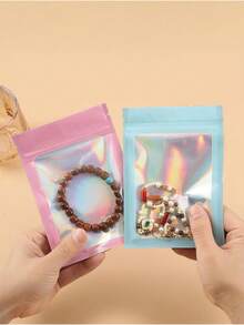 100/50/20/5pcs Reusable Ziplock Bags, Various Sizes Reusable Ziplock Bags, Transparent Holographic PVC Jewelry Bags, Colorful Plastic Aluminum Foil Bags, Multiple Sizes And Colors Available - Multicolor - View 8