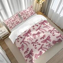 Bow Pattern Bedding Set - Soft Breathable Without Filler Bedroom Decor - 可愛蝴蝶結被套套裝-C - 查看 3