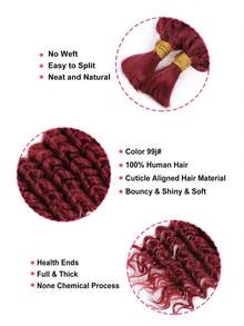 2pcs Braiding Hair Bulk No Weft Deep Wave Crochet Human Hair Solid Color 99J# Virgin Human Hair Extension Knotless Braids Hair Extensions - S99JA - View 4