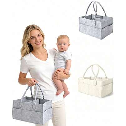 1 pieza Bolso de pañales extra grande gris, Artículos esenciales para recién nacidos, Cesta de almacenamiento de pañales, Suministros para bebés, Accesorios para bautizo, Decoración de habitación de bebé unisex