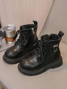 1 Pair Unisex Kids Cute Fashion Elastic PU Boots, Warm Academy Outdoor Boots, Casual Boots For Toddlers, All Season Boots - Black - View 3