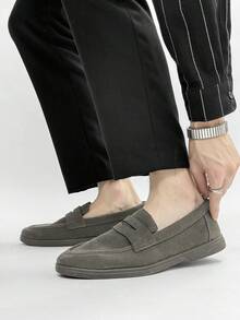 男士休闲乐福鞋，轻便透气平底纯色驾车鞋，套脚莫卡辛鞋，室内/室外鞋，舒适护理鞋 - 灰色 - 查看 7