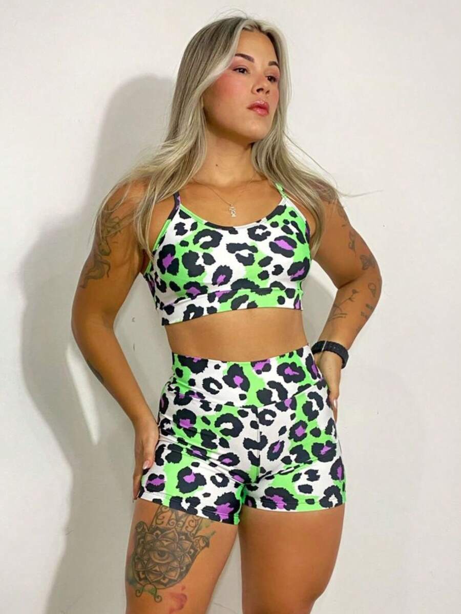Fitness Set: Top And Shorts, High Waist, Gym - Creamy White - View 1