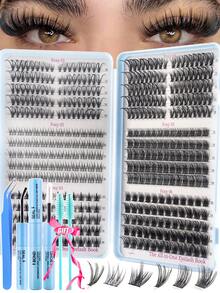 640/608pcs False Eyelashes Set, Includes Glue, Setting Liquid, Tweezers And Eyeshadow Brush. Large Capacity, Suitable For Beginners, Professionals And DIY Enthusiasts. - 彩色 - 查看 8