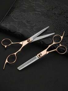 1 Pair Flat Scissors + 1 Pair Toothed Scissors Set. 2pcs Professional Unisex Hair Cutting Shears, Suitable For Left Or Right Hand, Thinning Shears For Soft Curly Hair, Fragrance-Free Haircut Set With Storage, Suitable For Men And Women - Multicolor - View 3