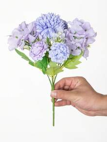 1支11.22英寸人造丝菊花、绣球花、仿真花，情人节礼物，逼真花卉装饰，适用于早午餐、DIY婚礼花束、派对、家居客厅、厨房、花园、酒店、办公室、Rama装饰、情人节、感恩节装饰、DIY花环、礼物、餐桌中心摆件、生日装饰、室内/室外装饰、散装人造塑料花、花瓶装饰、农舍家居装饰、波西米亚风婚礼 - 紫色 - 查看 9