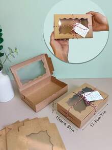 10 cutii de cadou pătrate cu fereastră transparentă, cutii de ambalare albe și maro, container pentru cutii cadou de calitate superioară pentru magazin, potrivite pentru nuntă, petrecere, decor petrecere de naștere, împachetare nuntă domnișoarelor de onoare - Roz - Vizualizare 4