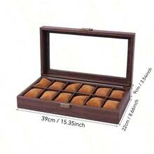 1个木纹皮革手表收纳盒，带玻璃窗，可展示手表和手镯 - 咖啡棕 - 查看 6