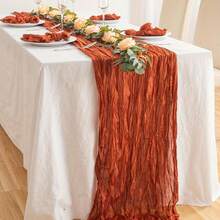 1pc Pleated Cheesecloth Table Runner, Suitable For Wedding, Bridal, Birthday Party Long And Round Dining Table Centerpiece Decor - Rust Brown - View 9