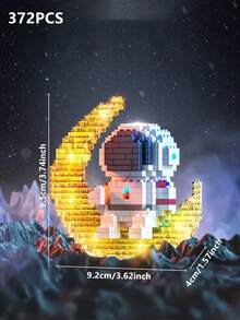 1600片学生宇航员笔筒带内置灯光积木套装，3D拼装创意教育减压积木模型装饰，生日礼物 - 彩色 - 查看 12