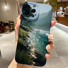 2026 nueva funda de teléfono esmerilada, funda de teléfono con impresión de paisaje de río natural para  17 14 Pro Max  17 13  17 12  Galaxy S23 S22 S21 funda de protección para teléfono regalo de pareja para novio novia regalo de vacaciones - Azul Klein - Ver 2