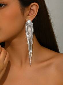 Women's Wedding Jewelry Fully Rhinestone Earrings, Suitable For Daily, Evening Party Wear - Silver 1276 - View 5