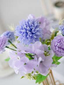 1支11.22英寸人造丝菊花、绣球花、仿真花，情人节礼物，逼真花卉装饰，适用于早午餐、DIY婚礼花束、派对、家居客厅、厨房、花园、酒店、办公室、Rama装饰、情人节、感恩节装饰、DIY花环、礼物、餐桌中心摆件、生日装饰、室内/室外装饰、散装人造塑料花、花瓶装饰、农舍家居装饰、波西米亚风婚礼 - 紫色 - 查看 5