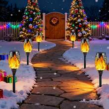 8pcs Outdoor Warm Light Solar Torch Light, Waterproof Solar Light, LED Flashlight For Outdoor Decoration, Suitable For Outdoor Garden And Courtyard Decoration, IP44 Waterproof Courtyard Lighting - Orange - View 5