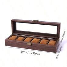 1个木纹皮革手表收纳盒，带玻璃窗，可展示手表和手镯 - 咖啡棕 - 查看 5