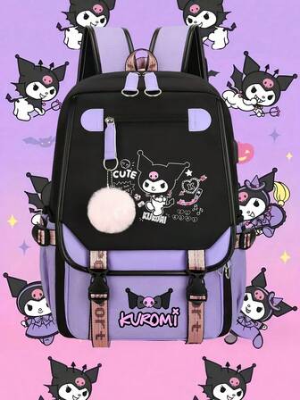 Sanrio Officially Licensed Kuromi Backpack, Hello Kitty Cute Anime Fashion Women's Backpack, Large Capacity Outdoor Backpack, Durable Nylon Material, Suitable For School, College, Travel, Back To School Surprise Gift, School Supplies, Essential Stationery, Sprayground Backpack, Christmas Gift, Merry Christmas, Christmas Tree, Christmas Lights And Halloween