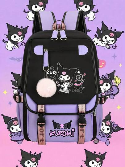Sanrio Officially Licensed Kuromi Backpack, Hello Kitty Cute Anime Fashion Women's Backpack, Large Capacity Outdoor Backpack, Durable Nylon Material, Suitable For School, College, Travel, Back To School Surprise Gift, School Supplies, Essential Stationery, Sprayground Backpack, Christmas Gift, Merry Christmas, Christmas Tree, Christmas Lights And Halloween