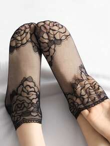 5 Pairs Summer Woman Lace Flower Hollow Out Hosiery Breathable Cool Tulle Transparent Invisible Ruffle Socks Ladies - Multicolor - View 16