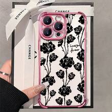 1pcs Black Rose Love Forever Phone Case Compatible with Apple Phone17 16 15 14 13 12 11 ProMax Antidrop Phone Case Camera Protection Phone Case Vintage Light Luxury Style Elegant Stunning Can Be Given To A Lover Can Be Given To Friends - Rosa - Ver 4