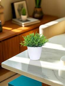1pc White Round Pot Artificial Greenery Decoration, Suitable For Decoration Of Home Living Room Tables, Bookshelves Or Windowsills, For Setting The Scene Atmosphere In Valentine's Day Wedding Parties, As Well As For Decoration In All Seasons Of Home And Outdoor Corridors And Gardens. - White Green - View 9