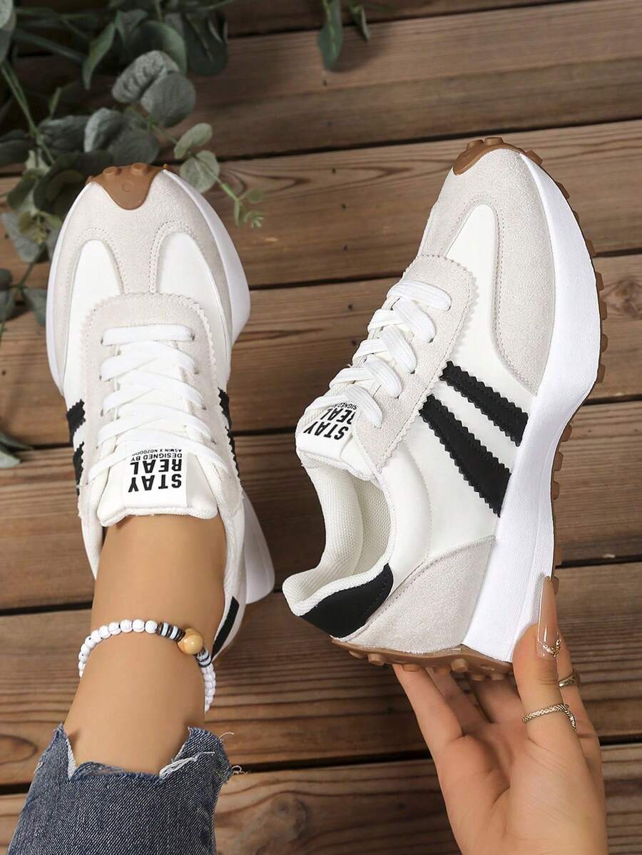 Women's Comfortable Lace-Up Sneakers - Lightweight And Versatile Casual Shoes With Non-Slip Rubber Soles, Suitable For All Seasons - 白色 - 查看 1