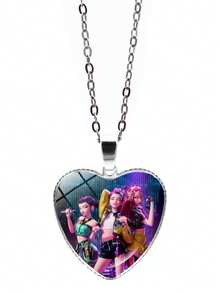 K-Pop Girl Group Heart Necklace Pendant, Cross-Border Popular Anime Cartoon Peach Heart Sweater Chain Accessory