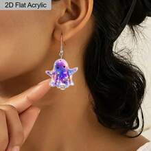 2D Flat Design, A Pair Of Halloween Gift Acrylic Fashion Dangling Earrings For Women, Colorful Ghost-Shaped Design, Suitable For Everyday Wear And Holiday Party Attire, A Great Gift For Friends, Family Or Mother's Day, 2D Flat Design. - Multicolor - Ver 3