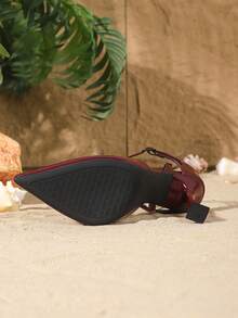 9cm Pointed Toe Adjustable Buckle Strap High Heels, Elegant Mirrored PU Leather Sexy Burgundy Pumps, Versatile & Comfortable For Daily, Party, Christmas, Valentine's Date, Women's Formal Shoes - Burgundy - View 7